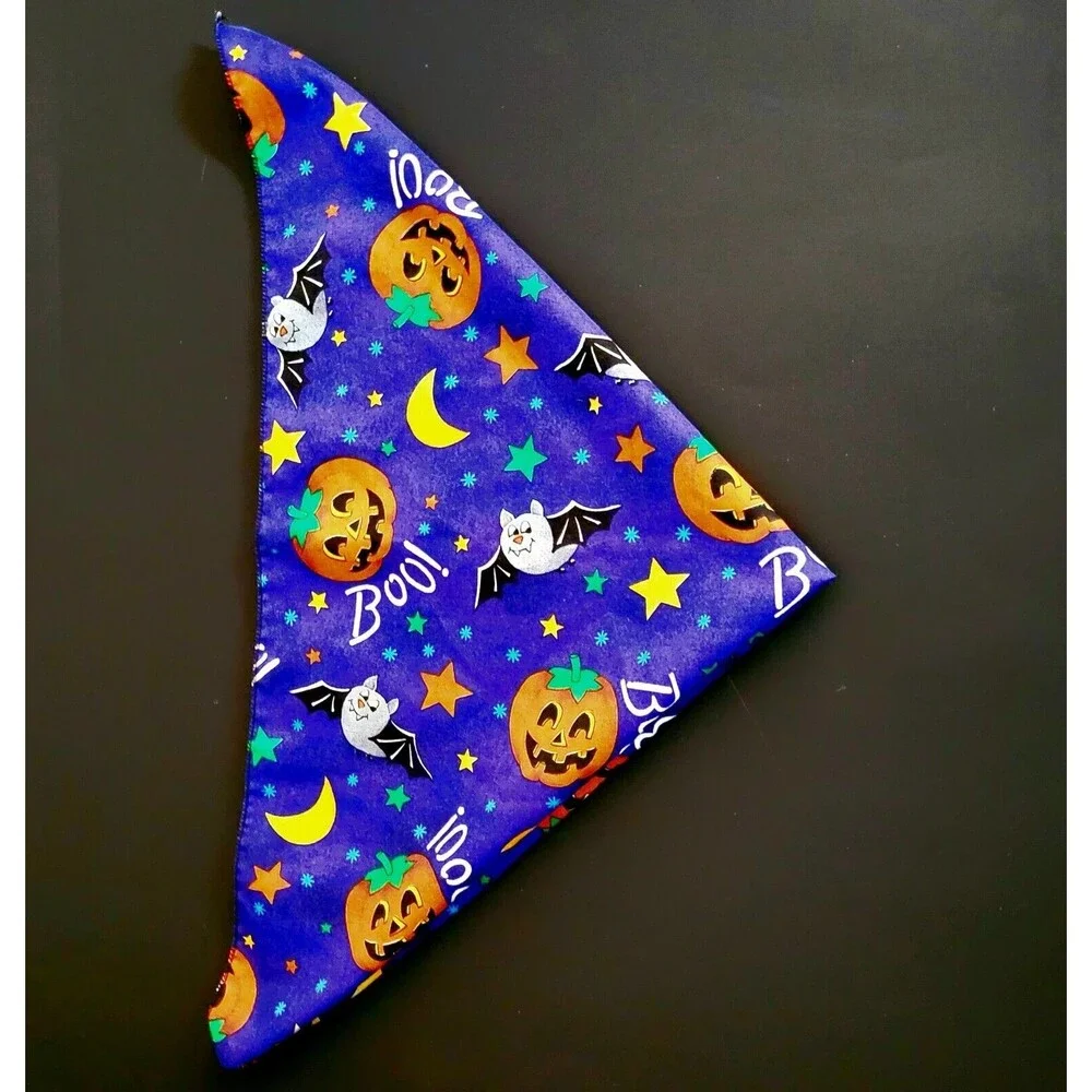Halloween Bandana Trick Or Treat Ghosts Bats Pumpkins Boo Blue 21 X 21 EXC